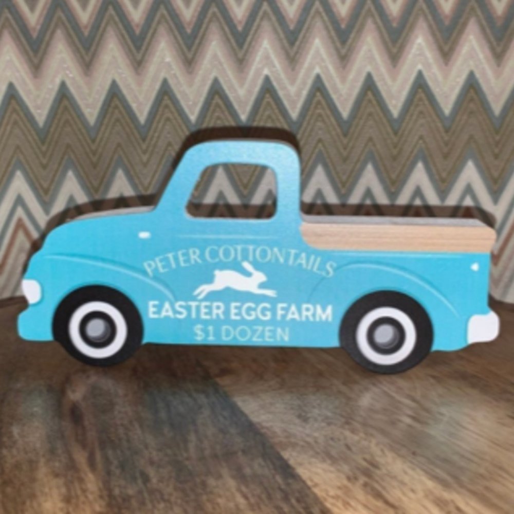 Shabby chic farmhouse truck Spring decor Peter cottontails Easter egg farm bunny